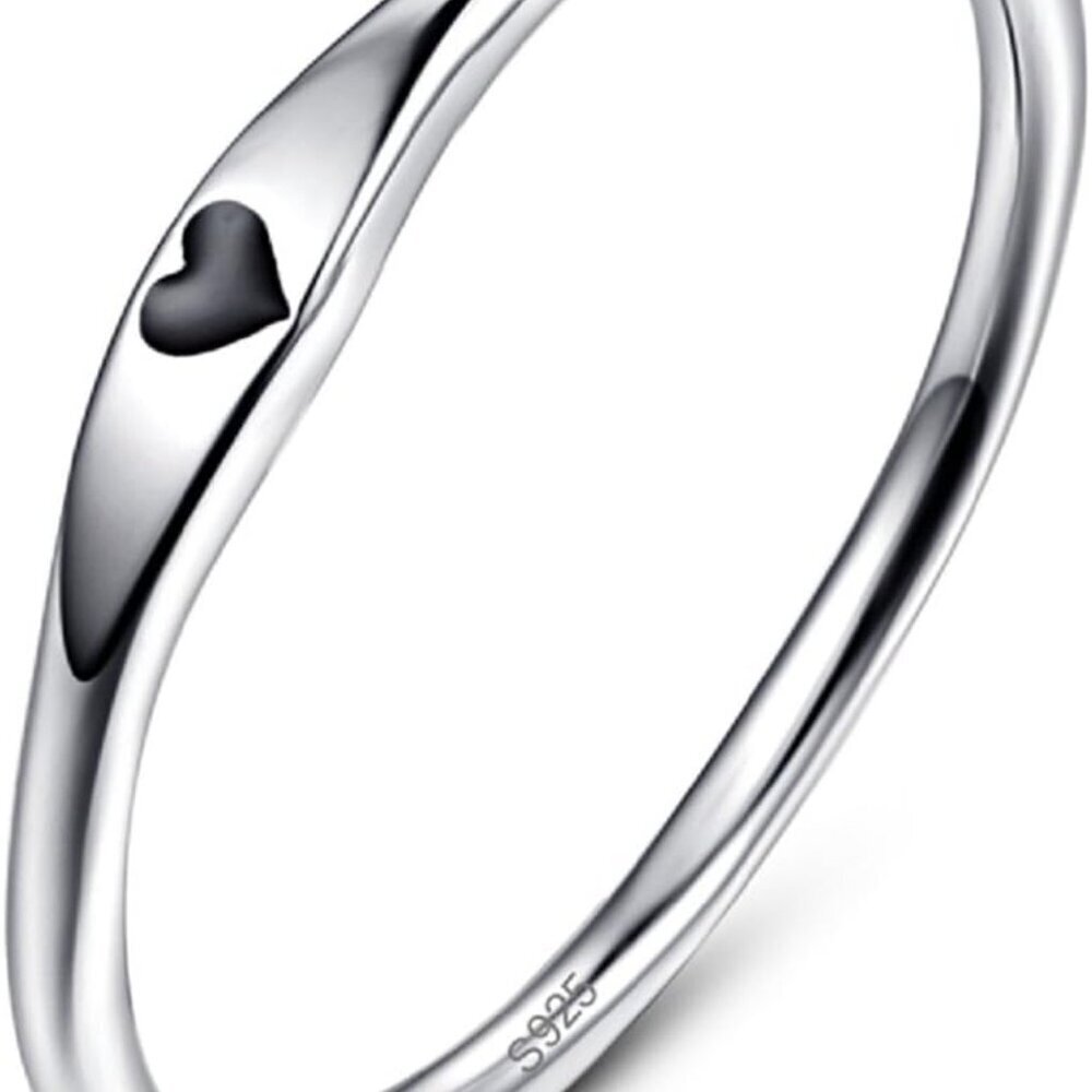 925 Sterling Silver Simple Carve Heart Wedding Band Stackable Promise Ring for H